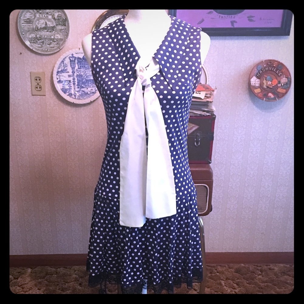 Vintage hand sewn navy with white polkadots